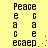 Pixelated text 'Peace' and its mirrored variant displayed in a with animated brown dots on yellow background