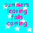 A static image with a bright blue background filled with white stars, displaying pink text that reads "summers leaving falls coming" in four lines.