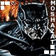 Batman character in three distinct poses with 'MOSHAZAT' text, featuring dark cowl and cape against varied backgrounds including flames and blue tones.