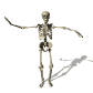 A skeletal figure in multiple poses with arms and legs extended, casting a shadow on a white background.