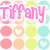 Pixelated icon with pink text 'Tiffany loves HAILEY' over pastel polka dots in red, orange, green, and blue.