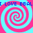 Four pink and cyan spiral patterns arranged in a with blue text reading "I LOVE BBAL" repeated at top and bottom