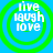 Four identical circular icons with green rings and blue centers displaying 'live laugh love' text in white pixelated font.