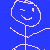 Pixelated stick figure with winking eye and smile on blue background, alongside apple-shaped icon with house symbol and text reading 'This has been a random Icon:)' in four quadrants.