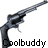 Pixelated static icon of a dark gray revolver with visible text "Coolbuddy" below it on white background.