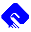 Two pixelated blue diamond-shaped icons with white curved symbols and blue lines on gray background.