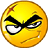 Yellow circular icon with angry expression, black eyebrows angled downward, white eyes with black pupils, small red scar on top left, and slight mouth downturn.