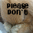 A pixelated image of a light brown plush rabbit with black text reading "Please don't make me into bunny soup" across four