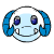 A 2x2 contact sheet of four animated frames showing a light blue cartoon character with large purple eyes, white teeth, and blue curved ears against a transparent background.
