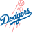 Pixelated blue script text 'Dodgers' with pink accents and a red baseball glove above it on white background.