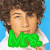 Pixelated image of a person with curly brown hair wearing a white shirt against a blue background, displaying three different text overlays.
