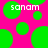 Pixelated green circles on a bright pink background with the text 'sonam' in white pixel art style.