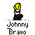 Pixelated character with yellow hair and black clothing, labeled 'Johnny Bravo' in white text below, on gray background.