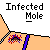 Pixelated image of a mole with red and blue spiky effects on an orange background, labeled 'Infected Mole' in white text on gray.
