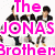 Pixelated collage of four groups of young men in black jackets, with overlaid text fragments including "The JONAS Brothers" and "Can't be that GOOD And not do DRUGS".