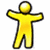 Six yellow stick figures in various poses against a white background, with one gray rectangle partially visible on the right.
