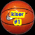 Orange basketball with silver Nike swoosh logo; one view shows yellow text overlay reading 'kiser #1' on black background.