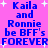 Pixelated blue text on pink background reads "Kaila and Ronnie be BFF's FOREVER" with white plus signs scattered throughout.
