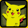 Yellow cartoon character with red cheeks and black eyes, first with tongue out, then mouth open, then red and yellow lines on gray background.