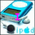 A four- shows a blue iPod with white accents and black earphones, each displaying different pink text over the device