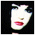 Pixelated face with dark hair and red lips against black background, text 'girlscout' in brown block letters above right side.