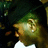 Pixelated image of a character with green hair and brown clothing against dark background, showing partial face and upper body.