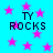 Cyan background with pink stars and repeated 'TY ROCKS' text in black pixelated font.