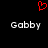 Red pixelated heart symbol above two identical gray text 'Gabby' on black background.