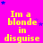 A static image with a bright pink background, yellow text reading "Im a blonde in disguise," and scattered blue stars.