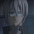 Anime-style character with silver hair and glasses in a dark blue uniform, shown across four with subtle facial expression changes