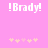 !Brady! text in white pixelated font on pink background with five light pink star-like shapes below.