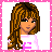 Pixel art buddy icon featuring a female character with long brown hair and pink text on the right side, framed by a pink border.