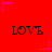 Red background with repeated black 'LOVE' text and pink star outlines in a pattern