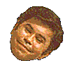 Four pixelated head views of a person with brown hair against gray background, showing varied facial expressions and angles.