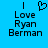 Blue background with black pixelated text reading "I Love Ryan Berman" and a heart symbol above "Love".