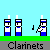 Pixel art animation of clarinet players with musical notes, text overlays reading 'you hear', 'something?', and 'nope' across three