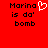 Red background with black pixelated text 'Marina is da' bomb' and a white heart symbol on the left side.