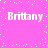 Pixelated text 'Brittany' repeated four times on a pink background with scattered white dots.