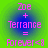 Green background with blue circular gradient containing pink text reading "Zoe + Terrance = Forever<3" in four identical