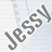 Two side-by-side animated frames of a buddy icon showing the name "JESSY" in stylized text with varying color and outline effects against a light blue striped background.