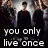 A split-screen image with a central figure in dark clothing against a blurred background, displaying text across two sections.