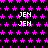 Black background with repeating pink star pattern and multiple white 'JEN' text instances