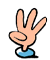 Four cartoon hands in blue cuffs making peace signs against a gray background, each with distinct finger positions.