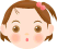 Two pixelated cartoon faces with brown hair and pink bows, one with a closed mouth and the other smiling.
