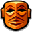 Pixelated orange mask icon with closed eyes, rounded ears, and dark outlines on a gray background.