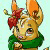 Animated contact sheet of a cartoon rabbit character with orange ears, red bow, green scarf, and yellow fur in various expressions across seven frames.