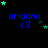 Blue text 'ariadna' with '<3' below, surrounded by green and dark blue stars on black background; star positions shift across frames.