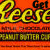Animated sequence of orange background with yellow 'Reese's' text repeating, black and white text overlays, and repeated 'PEANUT BUTTER CUP' bands.