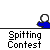 Animated sequence of a figure in blue or yellow clothing spitting small particles against gray background with 'Spitting Context' text below.