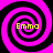 Four identical spiral patterns with alternating black and magenta rings, each containing the text 'Emma' in yellow pixelated font.